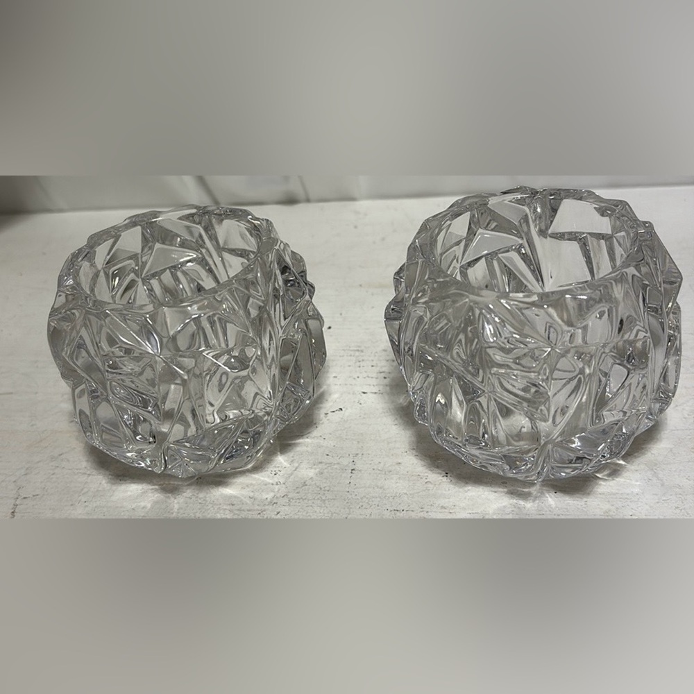 TIFFANY & CO. ROCK CUT CRYSTAL VOTIVE CANDLE HOLDERS Set of 2